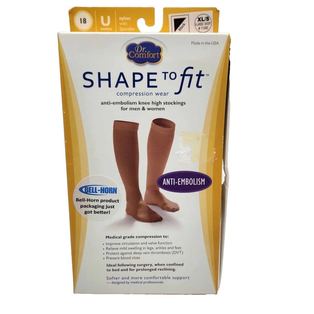 Dr Comfort Anti Embolism Stockings 18 mmHg Compression Closed Toe XL Short Black